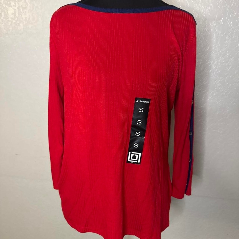 Red ribbed long sleeve top